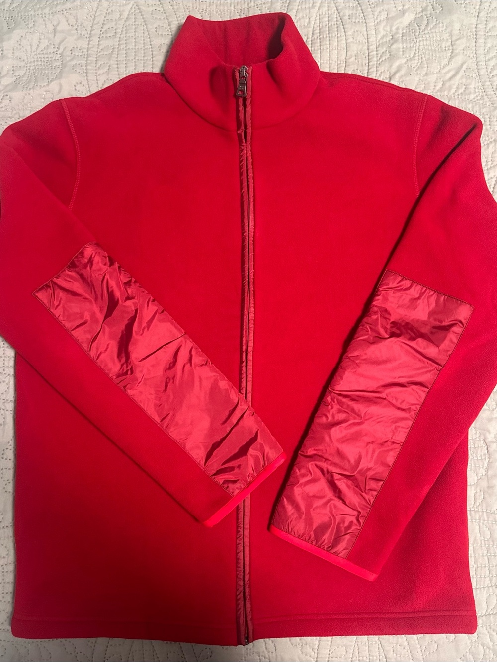 Prada Red Zip-Up Fleece Jacket with Satin Elbow Panels